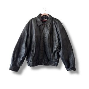 MODAL NY  Black Leather Jacket Men's L Bomber Biker Lined Full Zip Harley 1990s